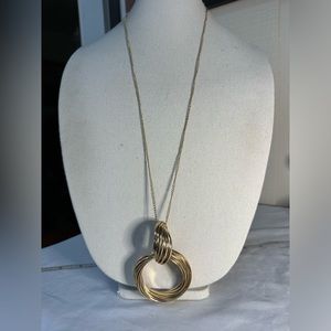 Long modern goldtone chain and circles necklace